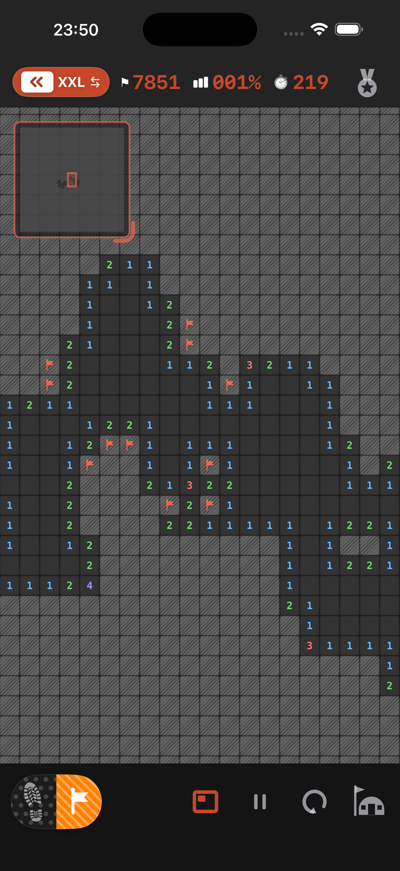 Dark mode throughout — a thousand-cell board, after dark.